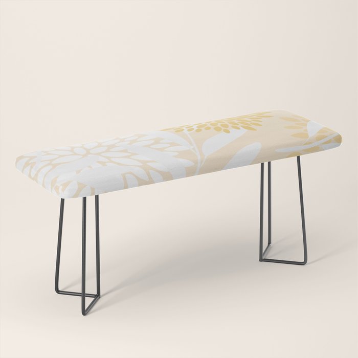 Floral Prints, Leaves and Blooms, Yellow and White Bench Gallery Image 1