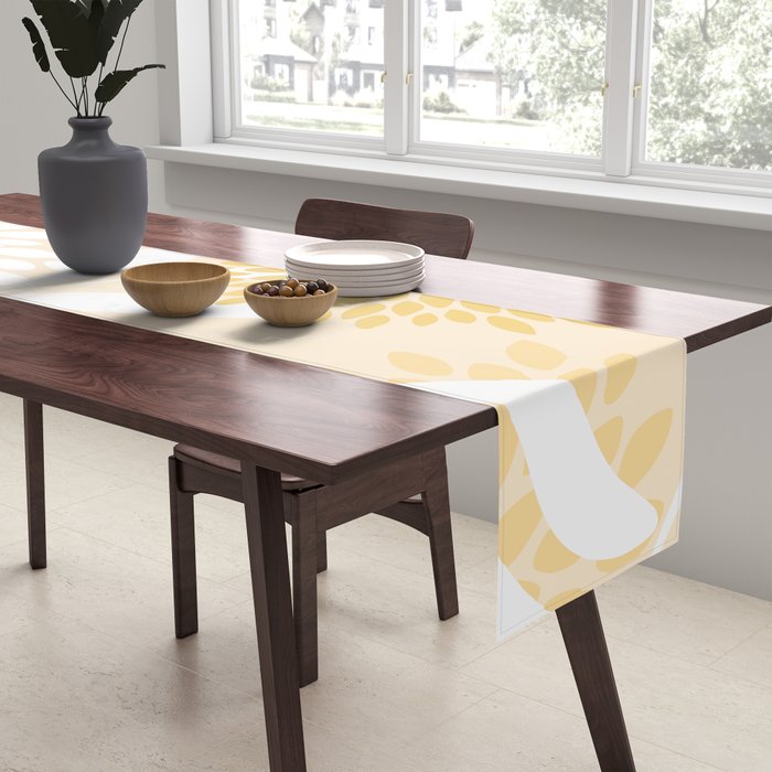 Floral Prints, Leaves and Blooms, Yellow and White Table Runner Gallery Image 2