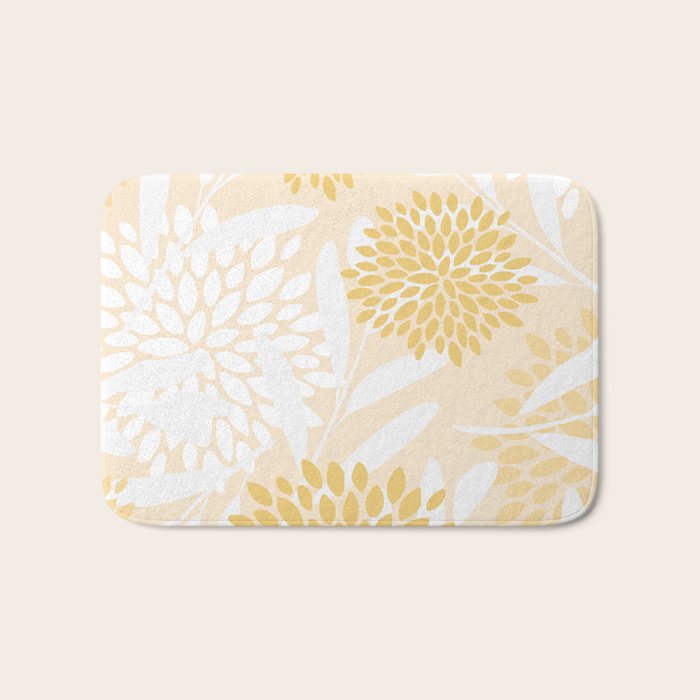 Floral Prints, Leaves and Blooms, Yellow and White Bath Mat Gallery Image 1