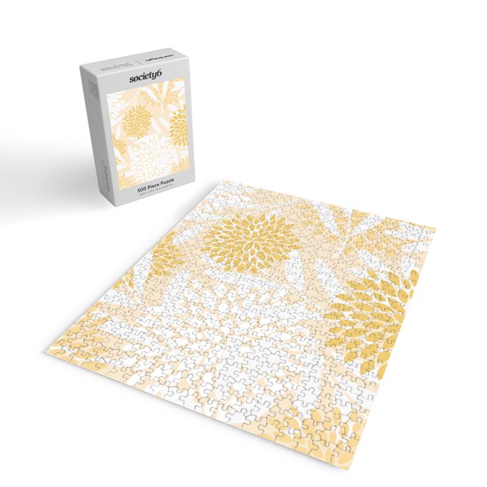 Floral Prints, Leaves and Blooms, Yellow and White Jigsaw Puzzle Gallery Image 2
