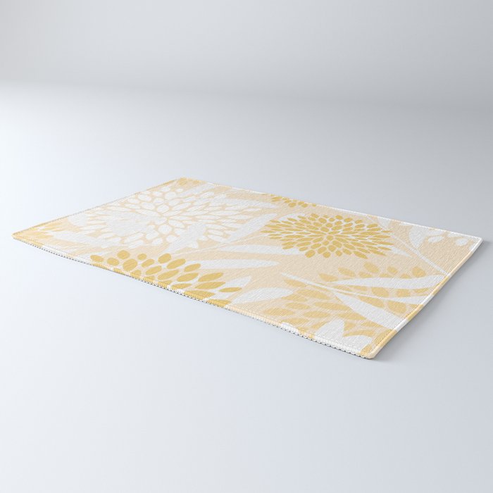 Floral Prints, Leaves and Blooms, Yellow and White Rug Gallery Image 3