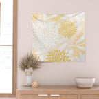 Floral Prints, Leaves and Blooms, Yellow and White Wall Tapestry Gallery Image 2
