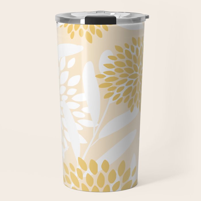 Floral Prints, Leaves and Blooms, Yellow and White Travel Mug Gallery Image 1