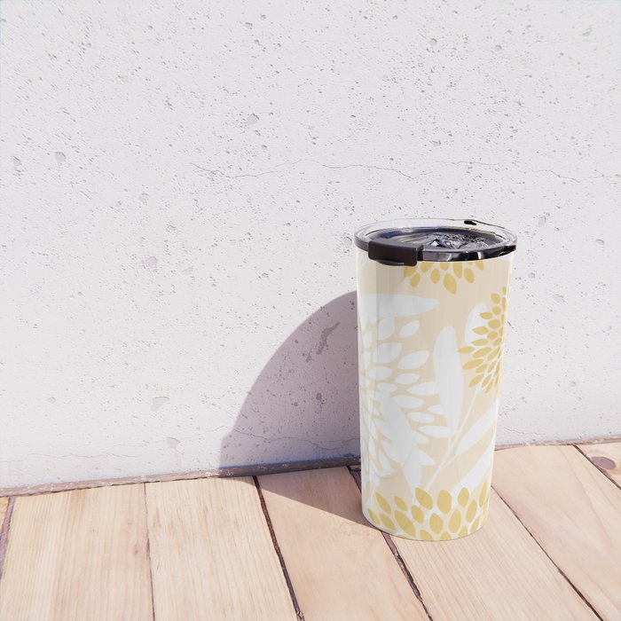 Floral Prints, Leaves and Blooms, Yellow and White Travel Mug Gallery Image 4