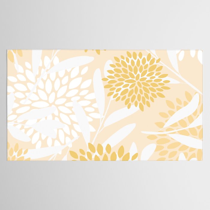Floral Prints, Leaves and Blooms, Yellow and White Tablecloth Gallery Image 2