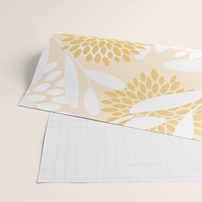 Floral Prints, Leaves and Blooms, Yellow and White Wrapping Paper Gallery Image 2