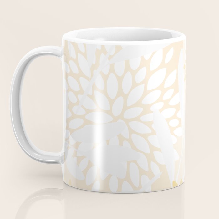 Floral Prints, Leaves and Blooms, Yellow and White Coffee Mug Gallery Image 3