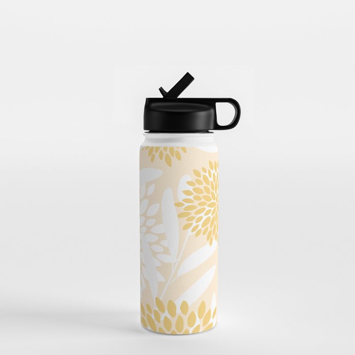 Floral Prints, Leaves and Blooms, Yellow and White Water Bottle Gallery Image 1