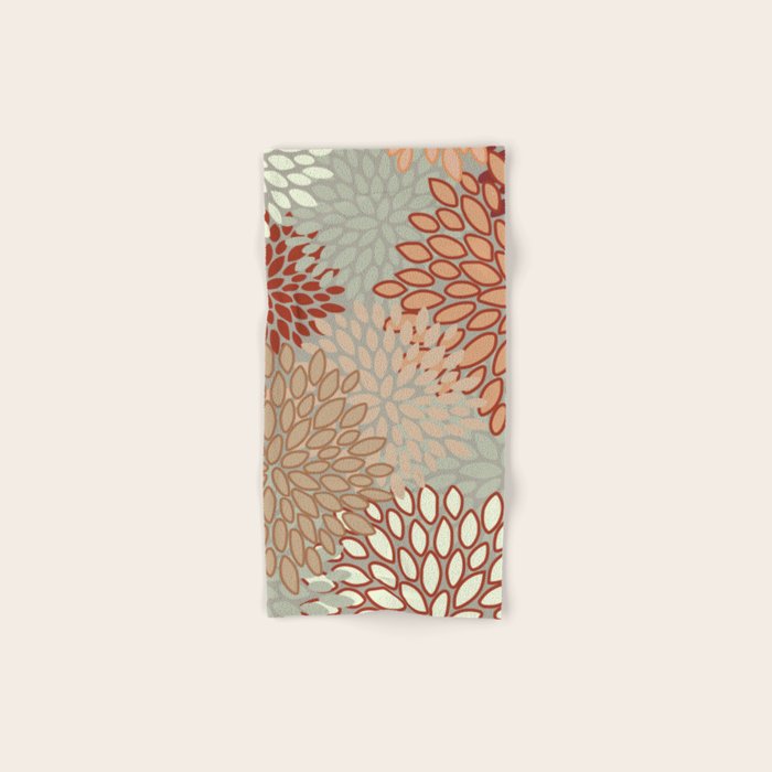 Festive, Floral Prints, Green, Terracotta, Red, Coloured Prints Towels Gallery Image 1