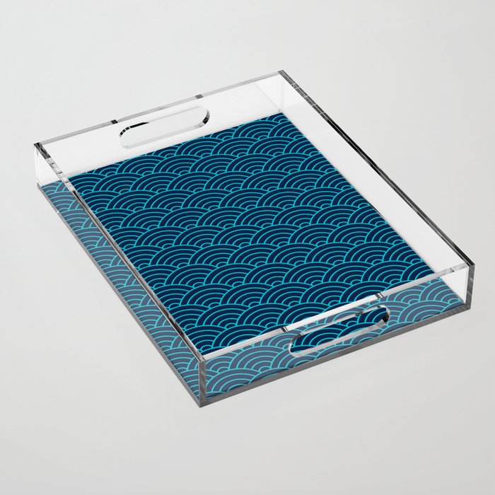 Japanese Seigaiha Blue Sea and Waves Acrylic Tray Gallery Image 1