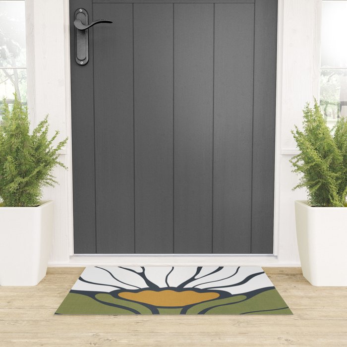 Modern Boho Art Nouveau Floral 3.1 ochre green grey Welcome Mat Gallery Image 3