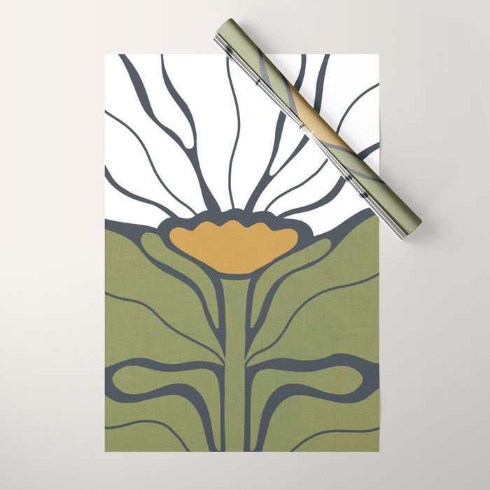 Modern Boho Art Nouveau Floral 3.1 ochre green grey Wrapping Paper Gallery Image 1