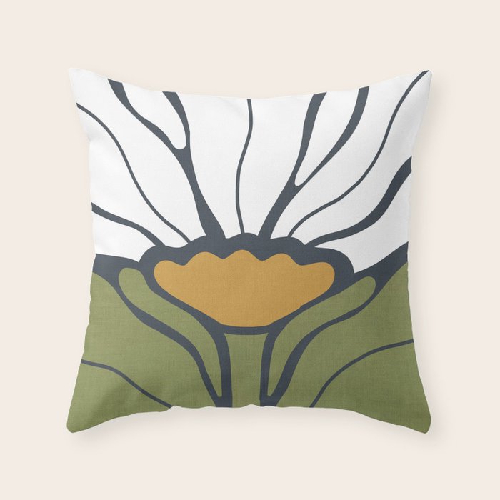 Modern Boho Art Nouveau Floral 3.1 ochre green grey Throw Pillow Gallery Image 6