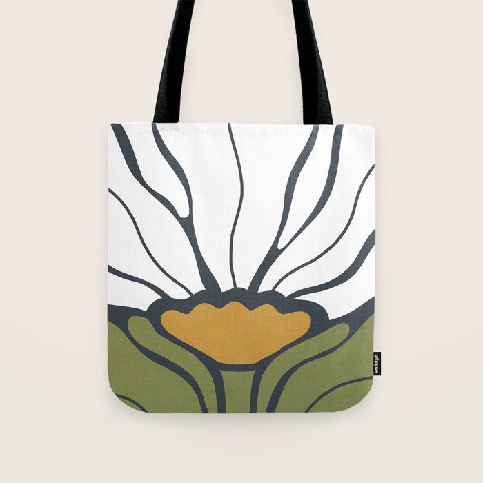 Modern Boho Art Nouveau Floral 3.1 ochre green grey Tote Bag Gallery Image 1
