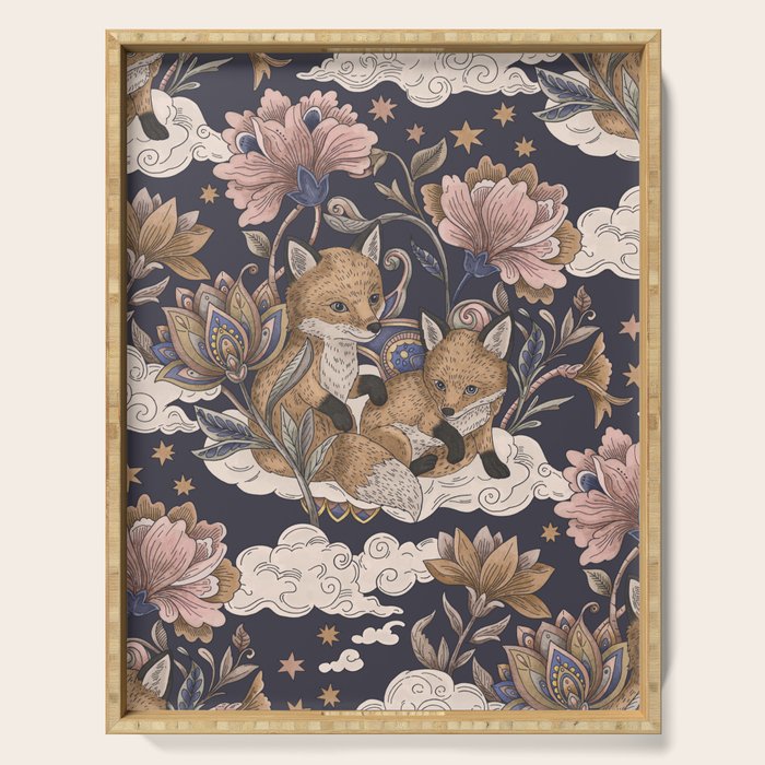 Fox Cubs in Moonlit Garden Serving Tray Gallery Image 1