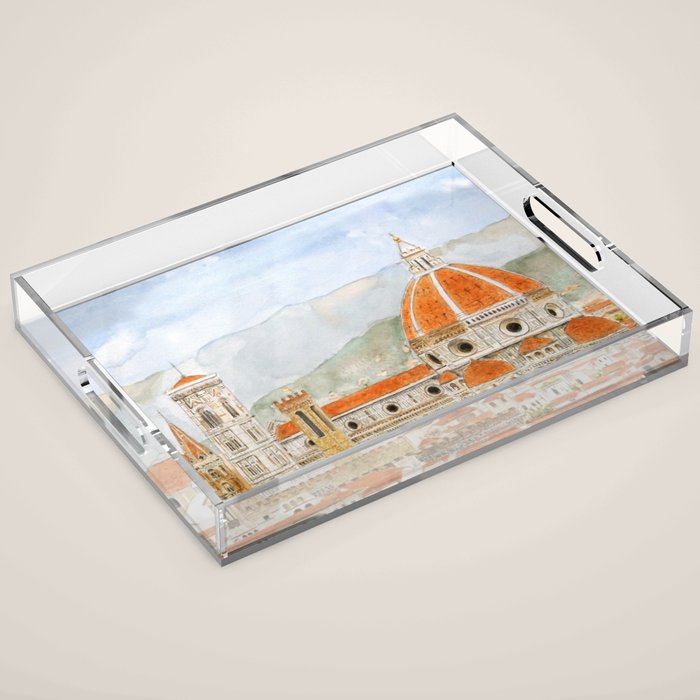 Italy Florence Cathedral Duomo watercolor painting Acrylic Tray Gallery Image 1
