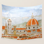 Italy Florence Cathedral Duomo watercolor painting Wall Tapestry Gallery Image 4