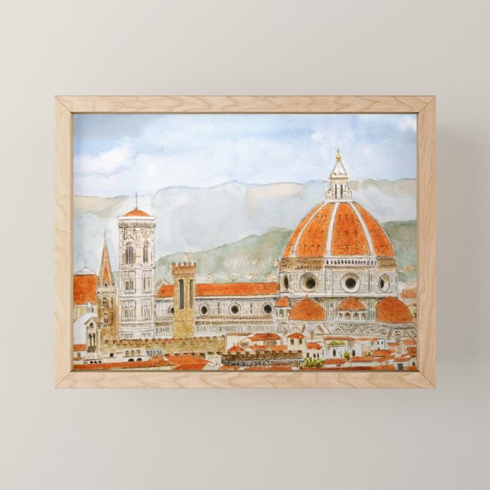Italy Florence Cathedral Duomo watercolor painting Mini Art Print Gallery Image 1