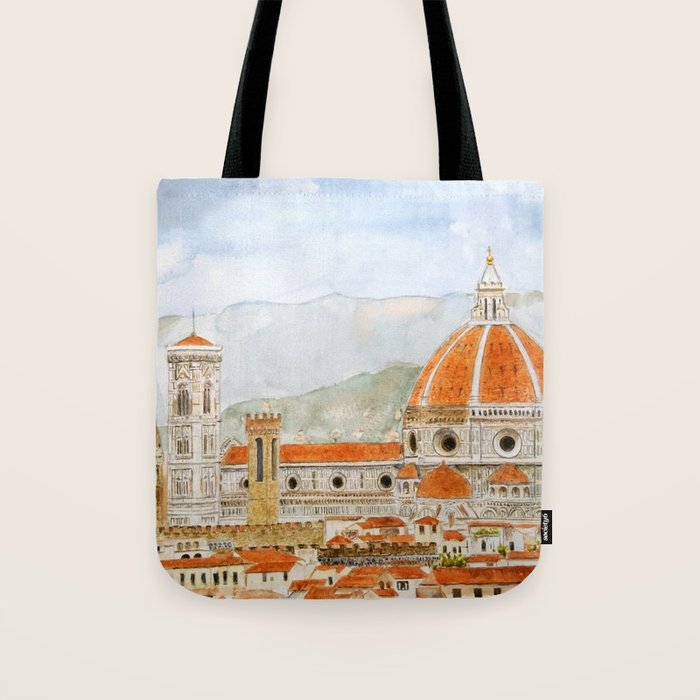 Italy Florence Cathedral Duomo watercolor painting Tote Bag Gallery Image 1