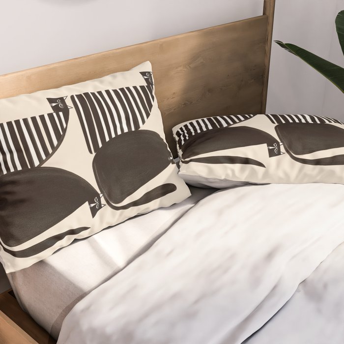 Minimalist Cats in Black and White Pillow Sham Gallery Image 2