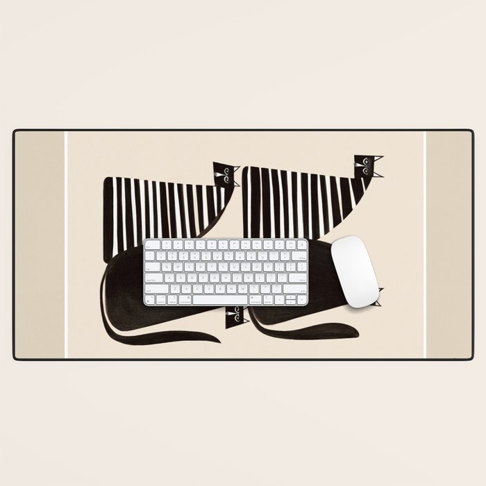 Minimalist Cats in Black and White Desk Mat Gallery Image 1