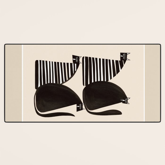 Minimalist Cats in Black and White Desk Mat Gallery Image 3