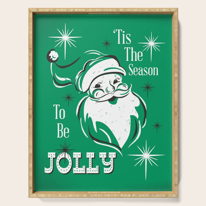 'Tis The Season - Retro Santa Green Serving Tray Gallery Image 1