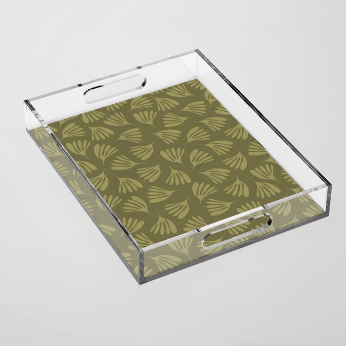 Olive Green Wispy Leaves Contemporary Abstract Pattern Acrylic Tray Gallery Image 1