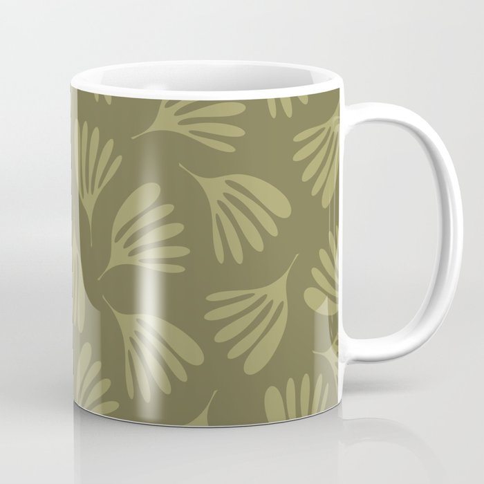Olive Green Wispy Leaves Contemporary Abstract Pattern Coffee Mug Gallery Image 1