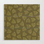 Olive Green Wispy Leaves Contemporary Abstract Pattern Wood Wall Art Gallery Image 1