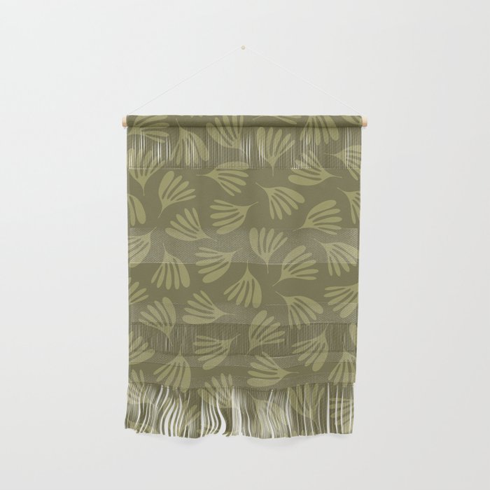 Olive Green Wispy Leaves Contemporary Abstract Pattern Wall Hanging Gallery Image 1