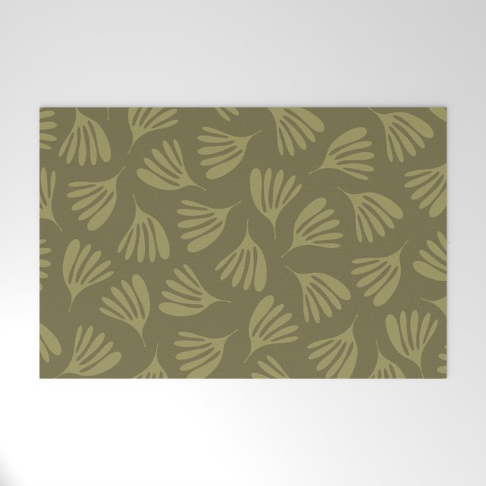 Olive Green Wispy Leaves Contemporary Abstract Pattern Welcome Mat Gallery Image 1