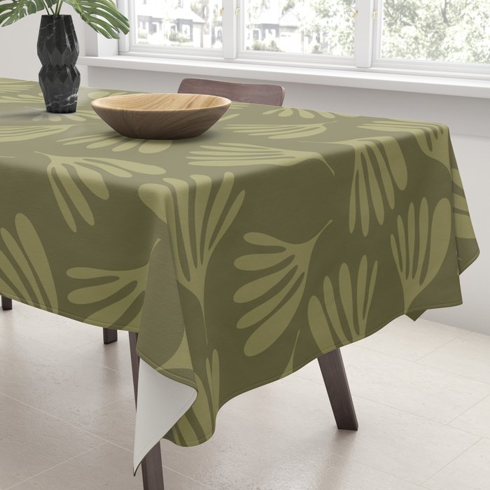 Olive Green Wispy Leaves Contemporary Abstract Pattern Tablecloth Gallery Image 3