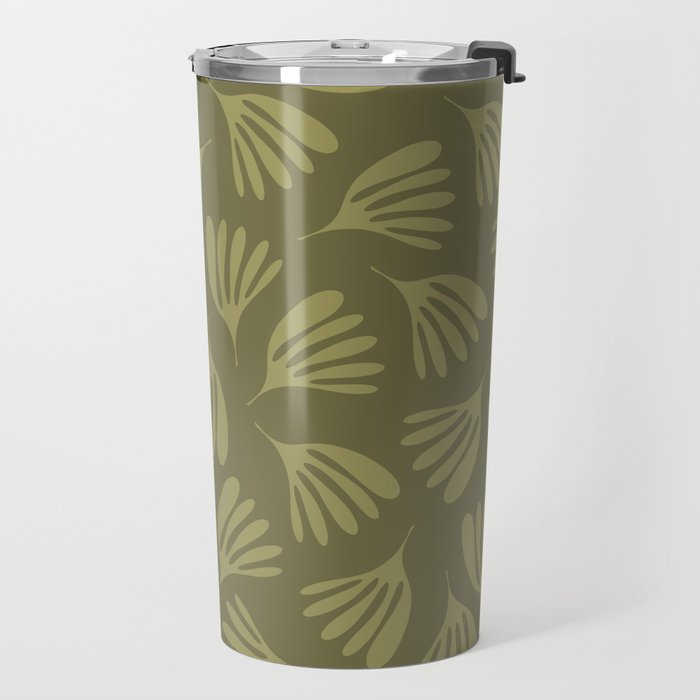 Olive Green Wispy Leaves Contemporary Abstract Pattern Travel Mug Gallery Image 2