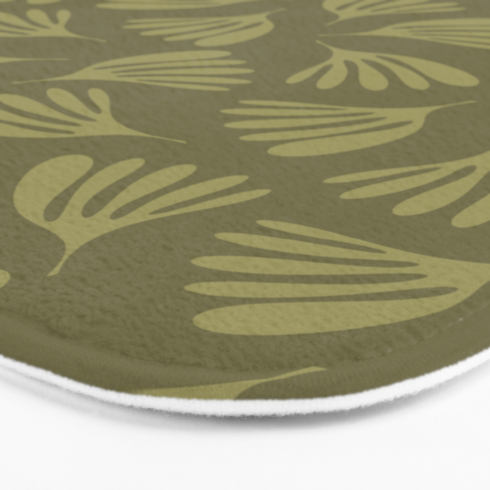 Olive Green Wispy Leaves Contemporary Abstract Pattern Bath Mat Gallery Image 3
