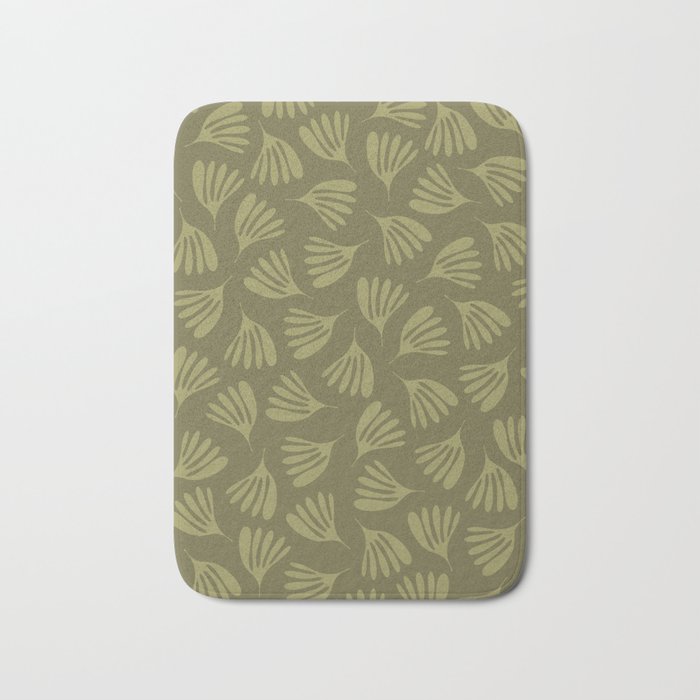 Olive Green Wispy Leaves Contemporary Abstract Pattern Bath Mat Gallery Image 1