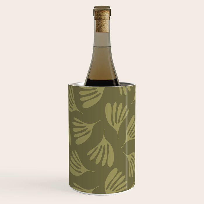 Olive Green Wispy Leaves Contemporary Abstract Pattern Wine Chiller Gallery Image 1