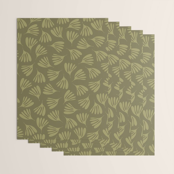 Olive Green Wispy Leaves Contemporary Abstract Pattern Wrapping Paper Gallery Image 3
