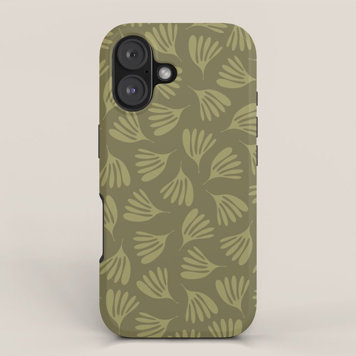 Olive Green Wispy Leaves Contemporary Abstract Pattern iPhone Case Gallery Image 1