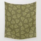Olive Green Wispy Leaves Contemporary Abstract Pattern Wall Tapestry Gallery Image 4