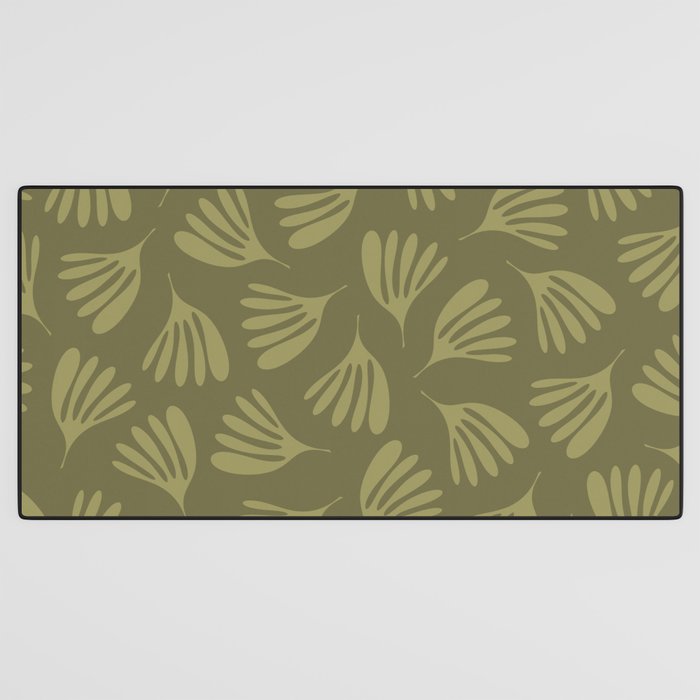 Olive Green Wispy Leaves Contemporary Abstract Pattern Desk Mat Gallery Image 3