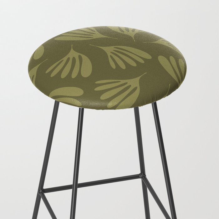 Olive Green Wispy Leaves Contemporary Abstract Pattern Stool Gallery Image 2