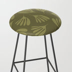 Olive Green Wispy Leaves Contemporary Abstract Pattern Stool Gallery Image 2