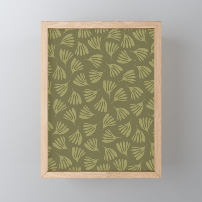 Olive Green Wispy Leaves Contemporary Abstract Pattern Mini Art Print Gallery Image 1