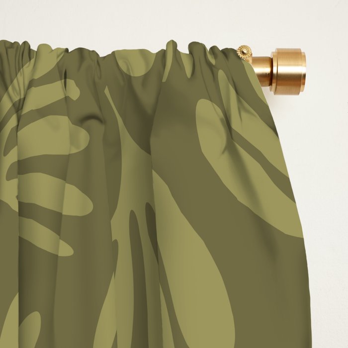 Olive Green Wispy Leaves Contemporary Abstract Pattern Window Curtain Gallery Image 2