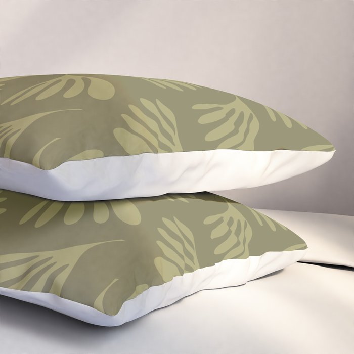 Olive Green Wispy Leaves Contemporary Abstract Pattern Pillow Sham Gallery Image 3