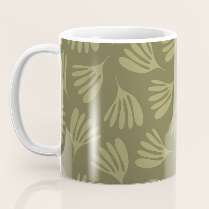 Olive Green Wispy Leaves Contemporary Abstract Pattern Coffee Mug Gallery Image 3