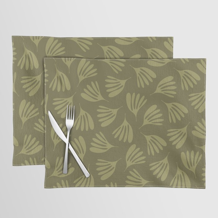 Olive Green Wispy Leaves Contemporary Abstract Pattern Placemat Gallery Image 1