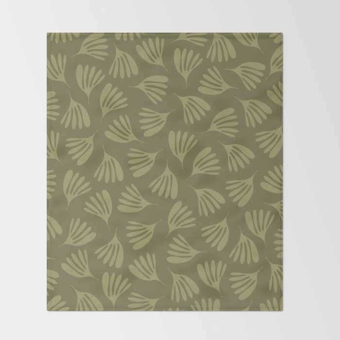 Olive Green Wispy Leaves Contemporary Abstract Pattern Throw Blanket Gallery Image 2