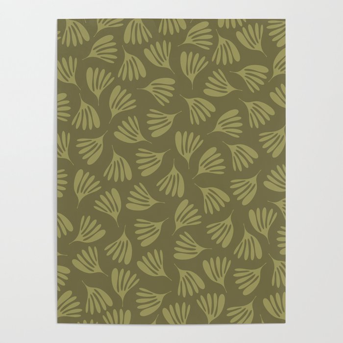 Olive Green Wispy Leaves Contemporary Abstract Pattern Poster Gallery Image 4